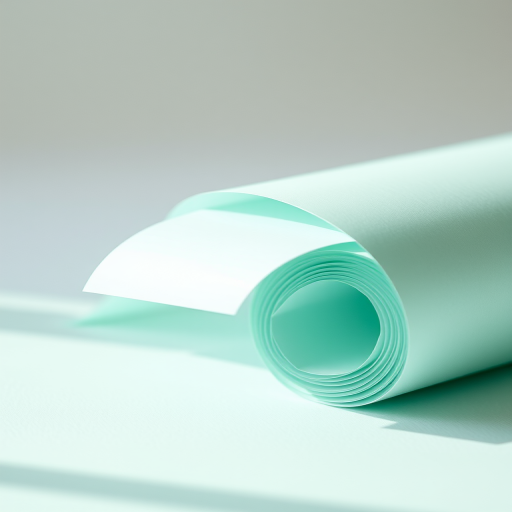 Create a high-resolution image of a soft, mint green roll of paper with a smooth texture, captured with a Canon EOS R5 at f/2.8, ISO 100, 50mm lens, with a shallow depth of field and soft natural lighting for an appealing and crisp look.