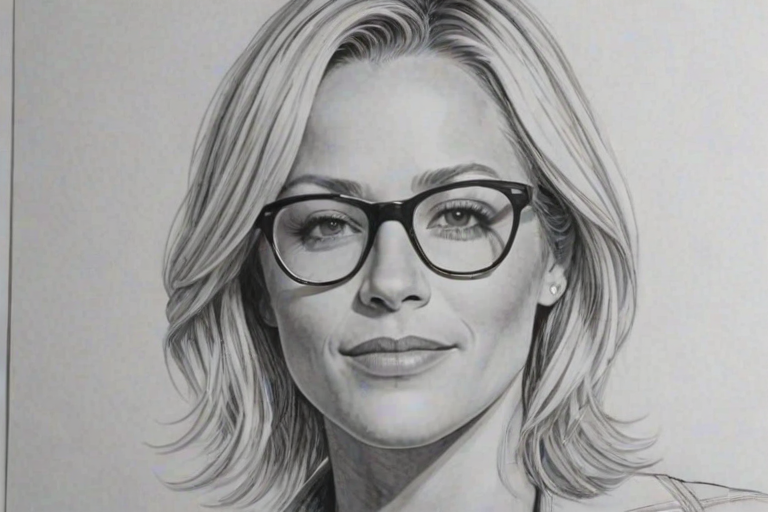 Dazzling Brittany Daniel, pencil sketch, portrait of Elegant woman 1974s in glasses, hair style beatnik, outline, clear lines, fine lines, 8k