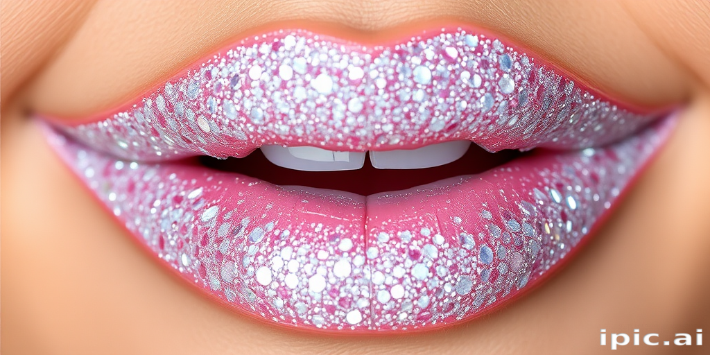 Dazzling "Diamond Dew" lip style features a clear base packed with multi-sized, colorless glitter particles, creating a stunning, light-reflecting effect that mimics precious gems