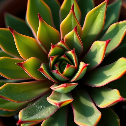 Regenerate a detailed and vibrant illustration of a succulent plant with elongated green leaves, shot with a Canon EOS R5, 50mm lens, aperture f/4, ISO 100, in natural daylight, with a shallow depth of field for enhanced clarity and focus on the plant.