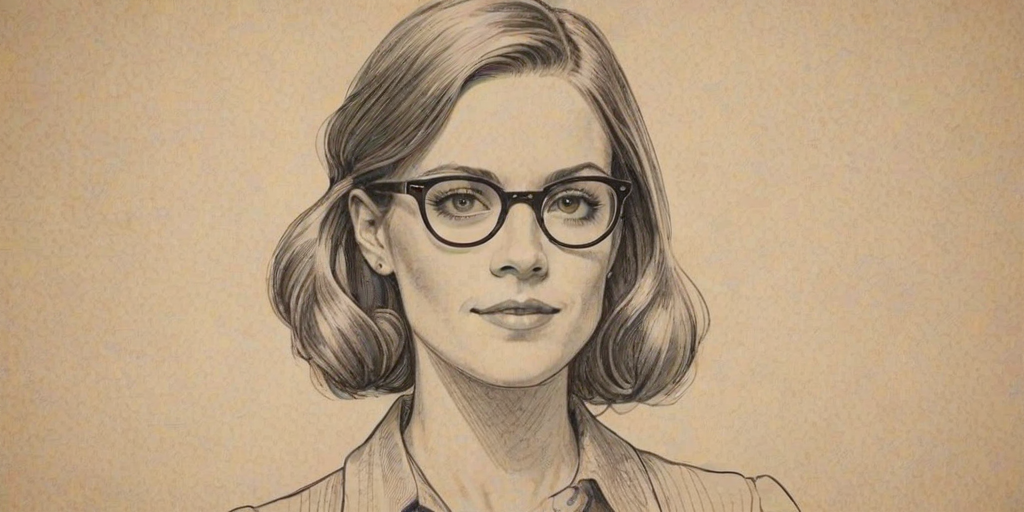 Elegant Samantha Ponder, pencil sketch, portrait of Comely woman 1927s in glasses, hair style beatnik, outline, clear lines, fine lines, 8k