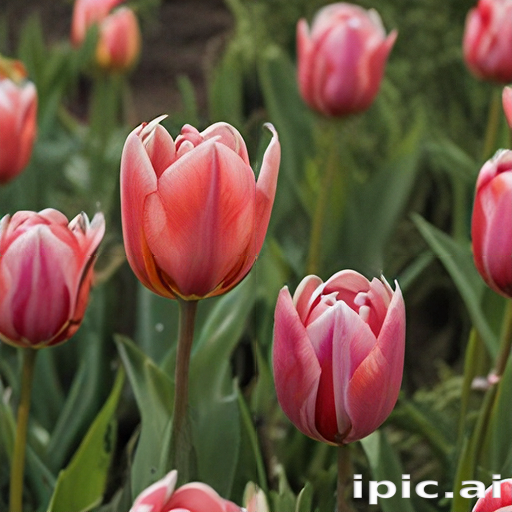 Vibrant Pink Tulips Blooming Beautifully in a Lush Garden Setting