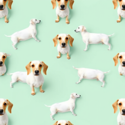 Create a seamless pattern design featuring white dachshunds on a mint green background, using a high-resolution digital camera at f/8 aperture, 1/125 shutter speed, with a 50mm lens in overhead view, taken with a DSLR camera for sharp image quality.