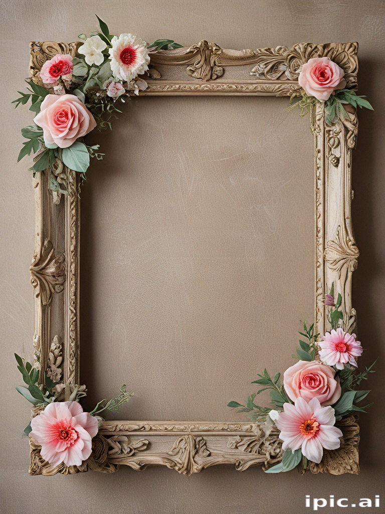 Elegant Floral Frame Adorned with Vibrant Roses and Delicate Blooms