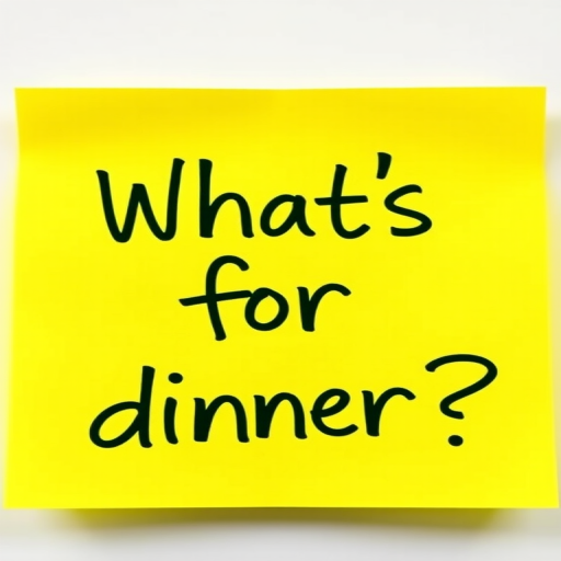 Yellow post-it note, hand written in green pen text "What's for dinner??", 3d, hd, hyper realistic,