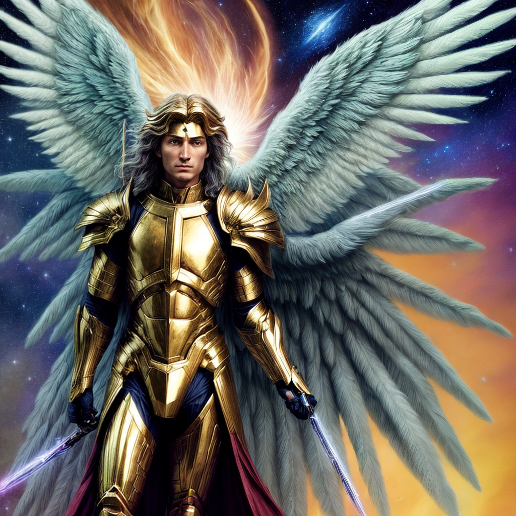 Create a vivid and realistic visual depiction of the archangel Michael ...