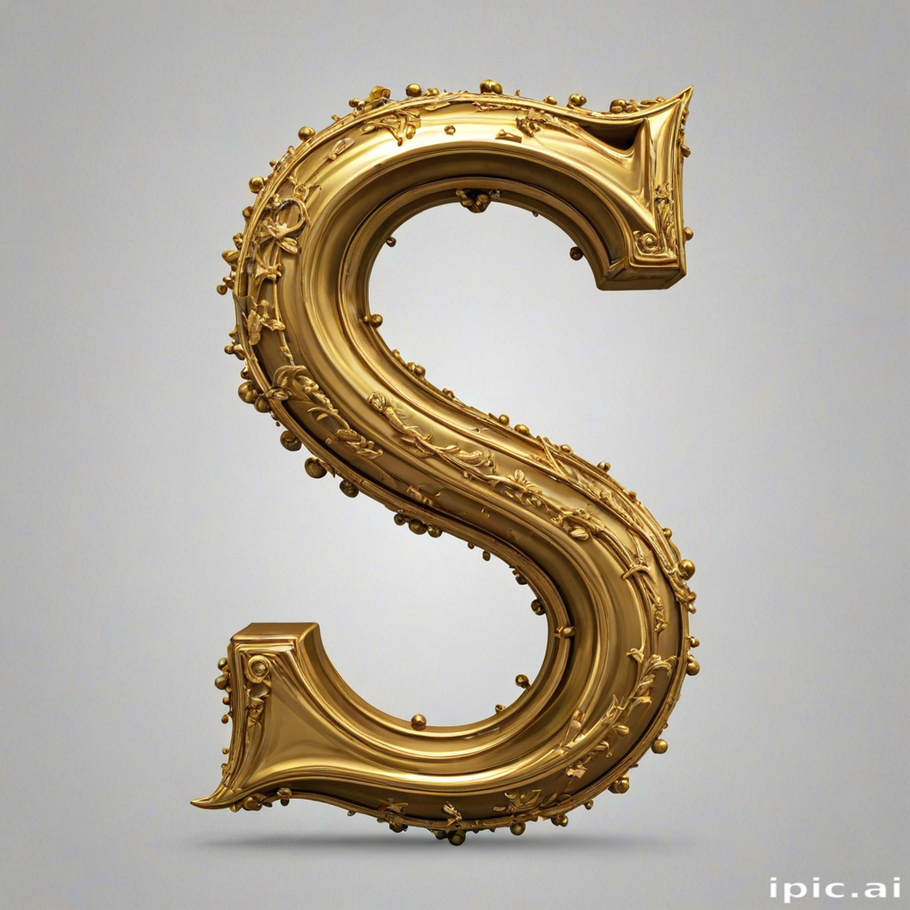 Elegant Golden Letter S Adorned with Intricate Floral and Beaded Details
