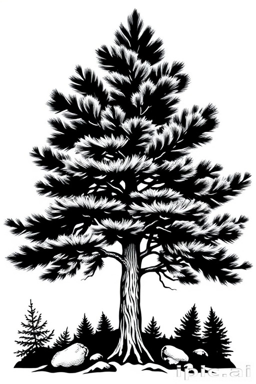 black and white pine tree clipart