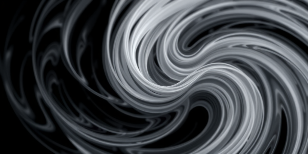 Create a high-resolution abstract image with swirling white and gray patterns on a black background using a Canon EOS R5, f/2.8 aperture, ISO 100, 1/250s shutter speed, shot from a close-up perspective with a shallow depth of field to enhance detail and texture.