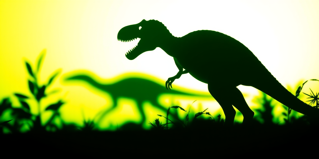 create a vibrant dinosaur silhouette with a smooth gradient in bright green, captured with a DSLR camera using a 50mm lens at f/1.8, in natural light, from a low-angle perspective for increased depth and detail