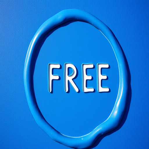 create a blue seal with the word FREE in bold white letters, captured with a DSLR camera at f/2.8 aperture, ISO 100, 50mm lens, centered view, in natural light for enhanced image quality