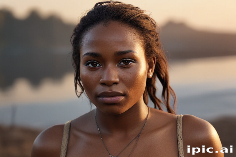 A Serene Portrait of a Young Woman Against a Tranquil Background.
