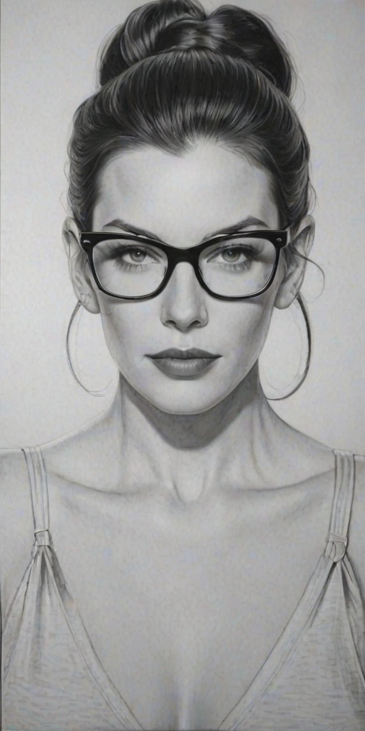Stunning Liv Tyler, pencil sketch, portrait of Alluring woman 1932s in glasses, hair style beatnik, outline, clear lines, fine lines, 8k