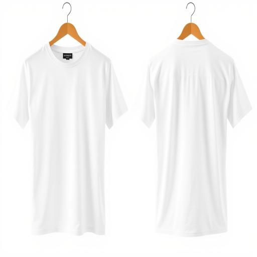 Create a high-resolution image of a plain white t-shirt, front and back view, using a DSLR camera with a 50mm lens, aperture set to f/2.8, ISO 100, in natural light, with a shallow depth of field to enhance the fabric texture.