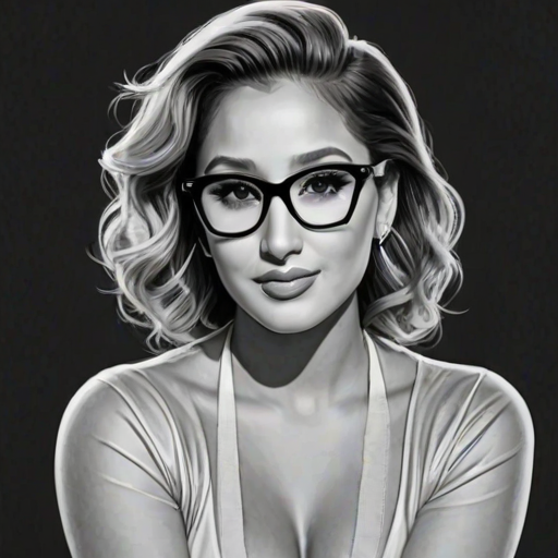 Ravishing Adrienne Bailon, pencil sketch, portrait of Appealing woman 1954s in glasses, hair style beatnik, outline, clear lines, fine lines, 8k