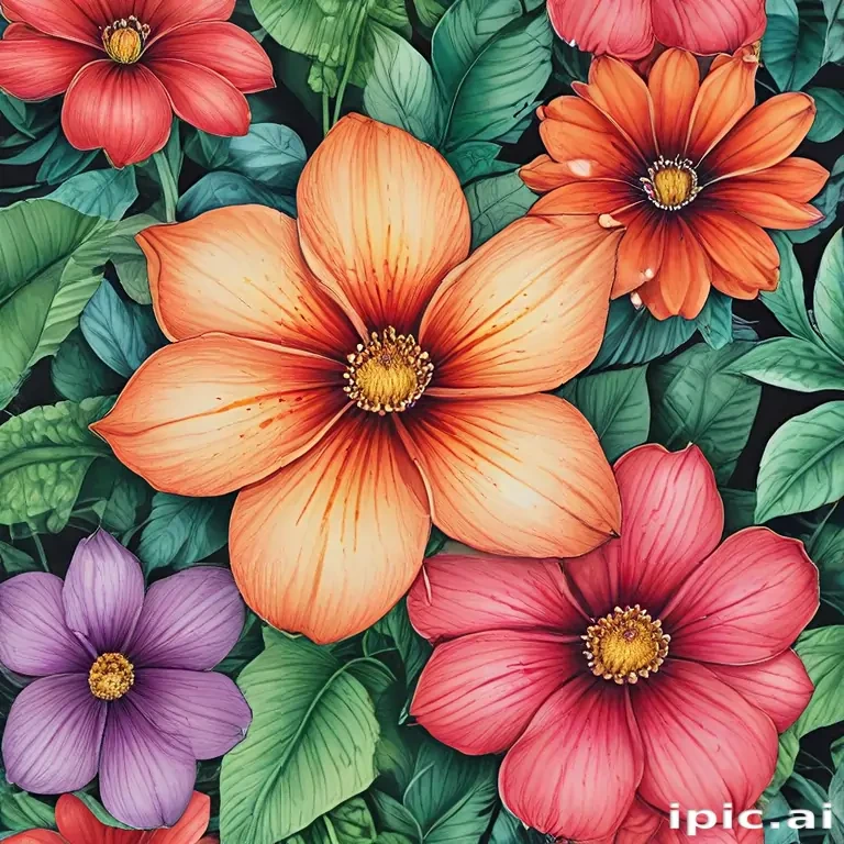 flower drawings with color