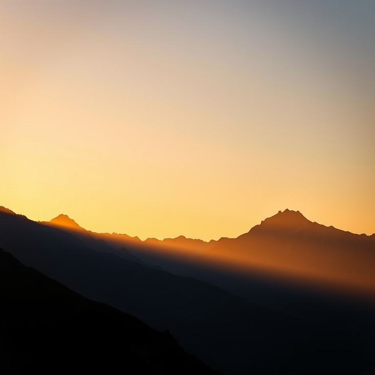 Create a high-resolution silhouette of a majestic mountain range at sunrise, shot with a Canon EOS 5D Mark IV, 50mm lens, aperture f/8, ISO 100, with a wide-angle view, in soft natural light to enhance the contours and textures of the mountains.