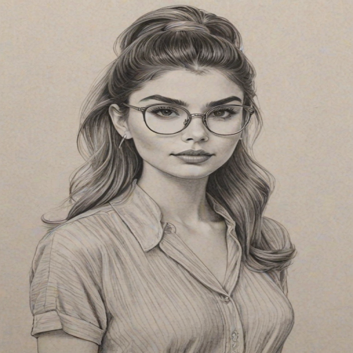 Exquisite Olivia Jade Giannulli, pencil sketch, portrait of Attractive woman 1945s in glasses, hair style beatnik, outline, clear lines, fine lines, 8k