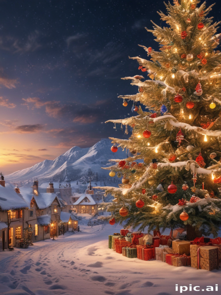 Enchanting Winter Wonderland with a Festively Decorated Christmas Tree ...