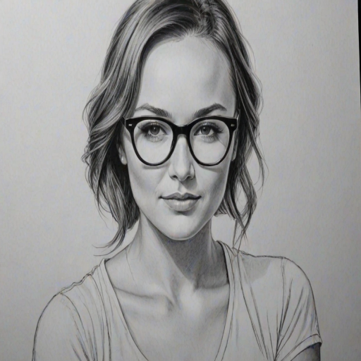 Superb Briana Evigan, pencil sketch, portrait of Captivating woman 1955s in glasses, hair style beatnik, outline, clear lines, fine lines, 8k