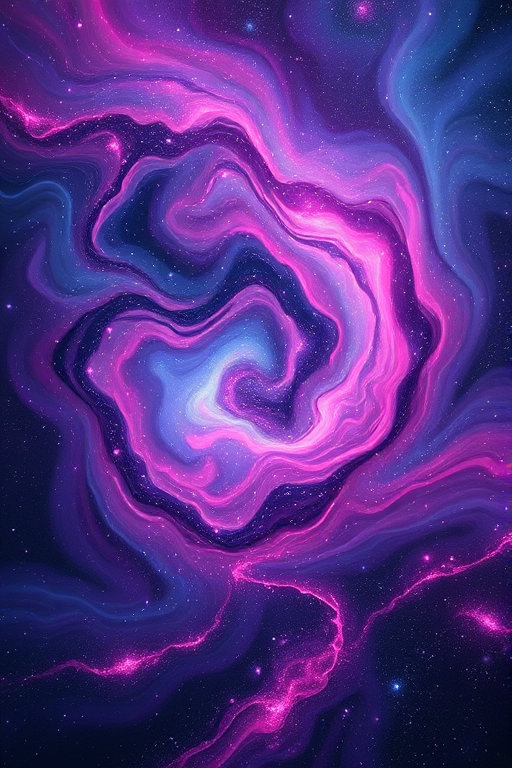 Galactic nebula swirls of deep purples, blues, and pinks blend seamlessly in a long, flowing style with glittering stardust accents, invoking the wonders of the cosmos