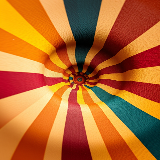 Abstract spiral pattern with colorful stripes in earthy tones, 50mm lens, f/8 aperture, ISO 100, portrait orientation, using a DSLR camera, soft lighting for enhanced texture and detail.