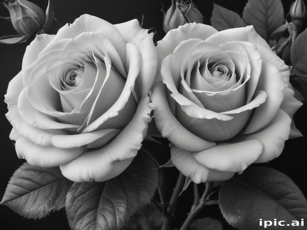 White Roses Between Black Roses Elegant Black and White Roses Showcasing Timeless Beauty and Graceful Form.