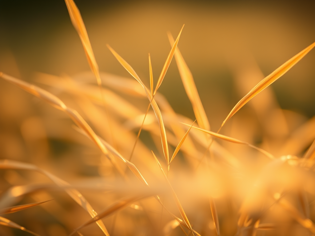 soft-focus close-up of grass blades swaying in the breeze, warm golden hour lighting, shallow depth of field, aperture f/2.8, ISO 200, 50mm lens, DSLR camera
