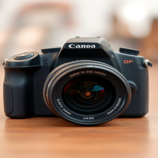 Create a high-resolution image of a modern digital camera with a sleek design, using a 35mm lens, f/2.8 aperture, 1/125 sec shutter speed, ISO 100, shot from a low angle with a shallow depth of field to blur the background.