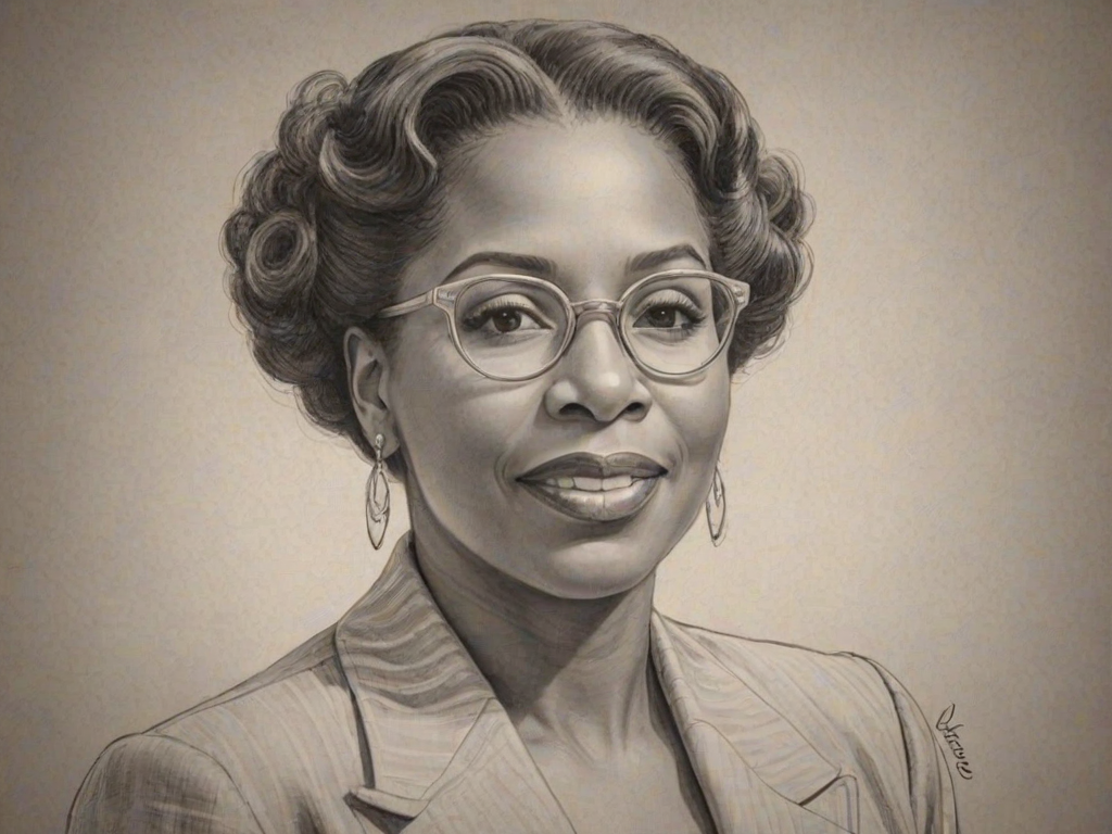 Attractive Iyanla Vanzant, pencil sketch, portrait of Ravishing woman 1940s in glasses, hair style beatnik, outline, clear lines, fine lines, 8k