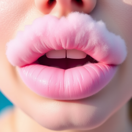 Dreamy cotton candy lips blend soft pink and blue hues, creating a whimsical ombre effect reminiscent of fluffy fairground treats