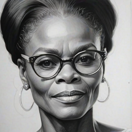Splendid Cicely Tyson, pencil sketch, portrait of Radiant woman 1969s in glasses, hair style beatnik, outline, clear lines, fine lines, 8k
