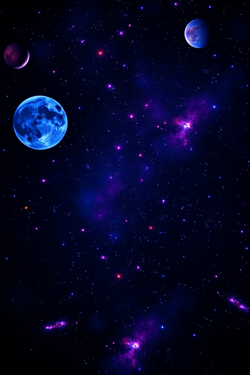 Blacklight reactive space scene covering full back, planets and nebulae glowing vividly under UV light, otherwise subtle gray tones