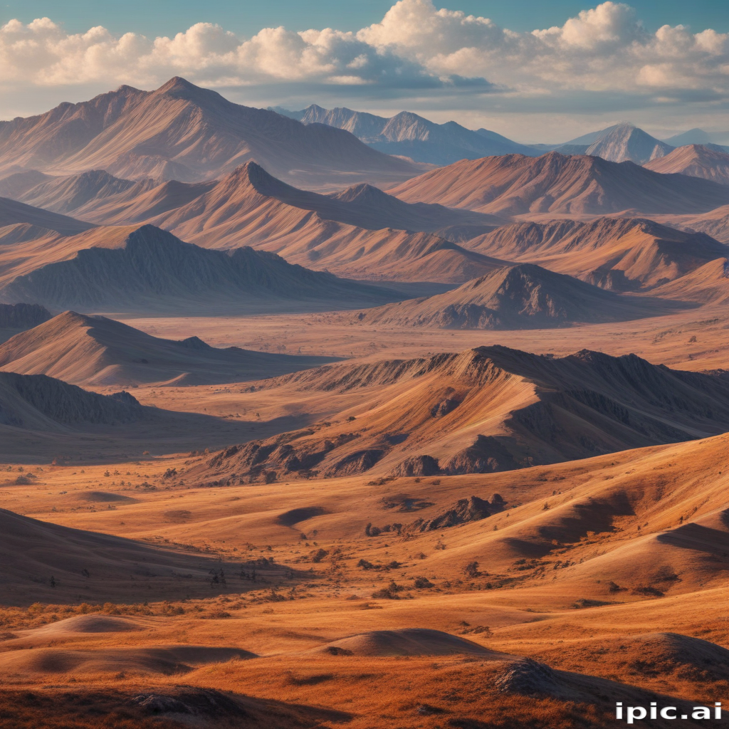 Majestic Mountain Landscape at Dusk with Rolling Hills and Dramatic Clouds
