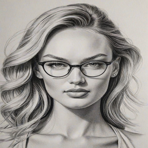 Attractive Candice Swanepoel, pencil sketch, portrait of Alluring woman 1948s in glasses, hair style beatnik, outline, clear lines, fine lines, 8k
