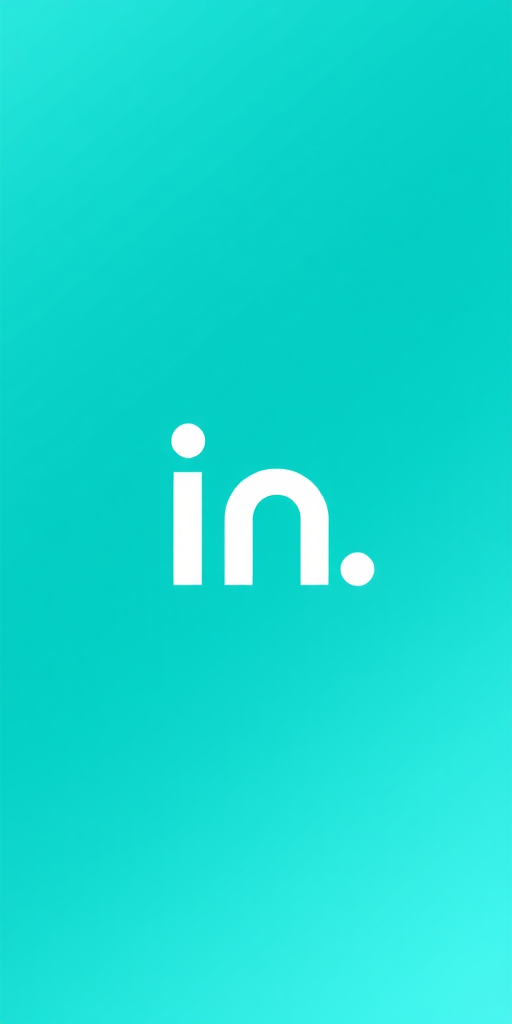Create a minimalist logo featuring the letters "in" in a sleek white font on a gradient background transitioning from teal to light blue, captured with a Canon EOS R5 at f/2.8, ISO 100, 1/250s, with a shallow depth of field and soft natural light.