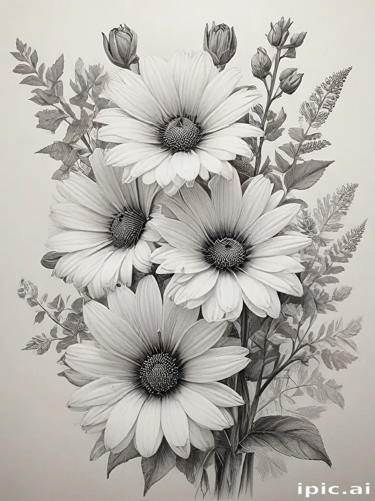 pencil drawn flowers