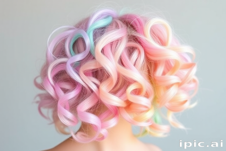 Pastel Rainbow Parfait presents a delightful blend of soft pastel hues including pink, lavender, mint, and peach, styled in loose, bouncy curls