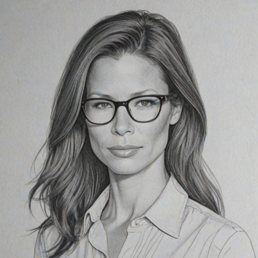 Attractive Rhona Mitra, pencil sketch, portrait of Delightful woman 1949s in glasses, hair style beatnik, outline, clear lines, fine lines, 8k