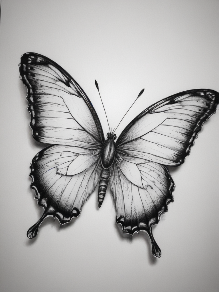 Intricate Black and White Illustration of a Beautiful Butterfly Design