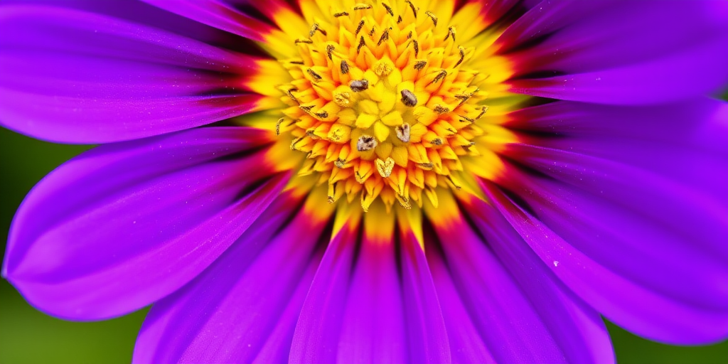 Create a vibrant, stylized illustration of a purple flower with a yellow center, using a DSLR camera with a 50mm lens, f/2.8 aperture, ISO 100, and shooting from a slightly elevated angle to enhance depth, with natural lighting to capture vivid colors and sharp detail.