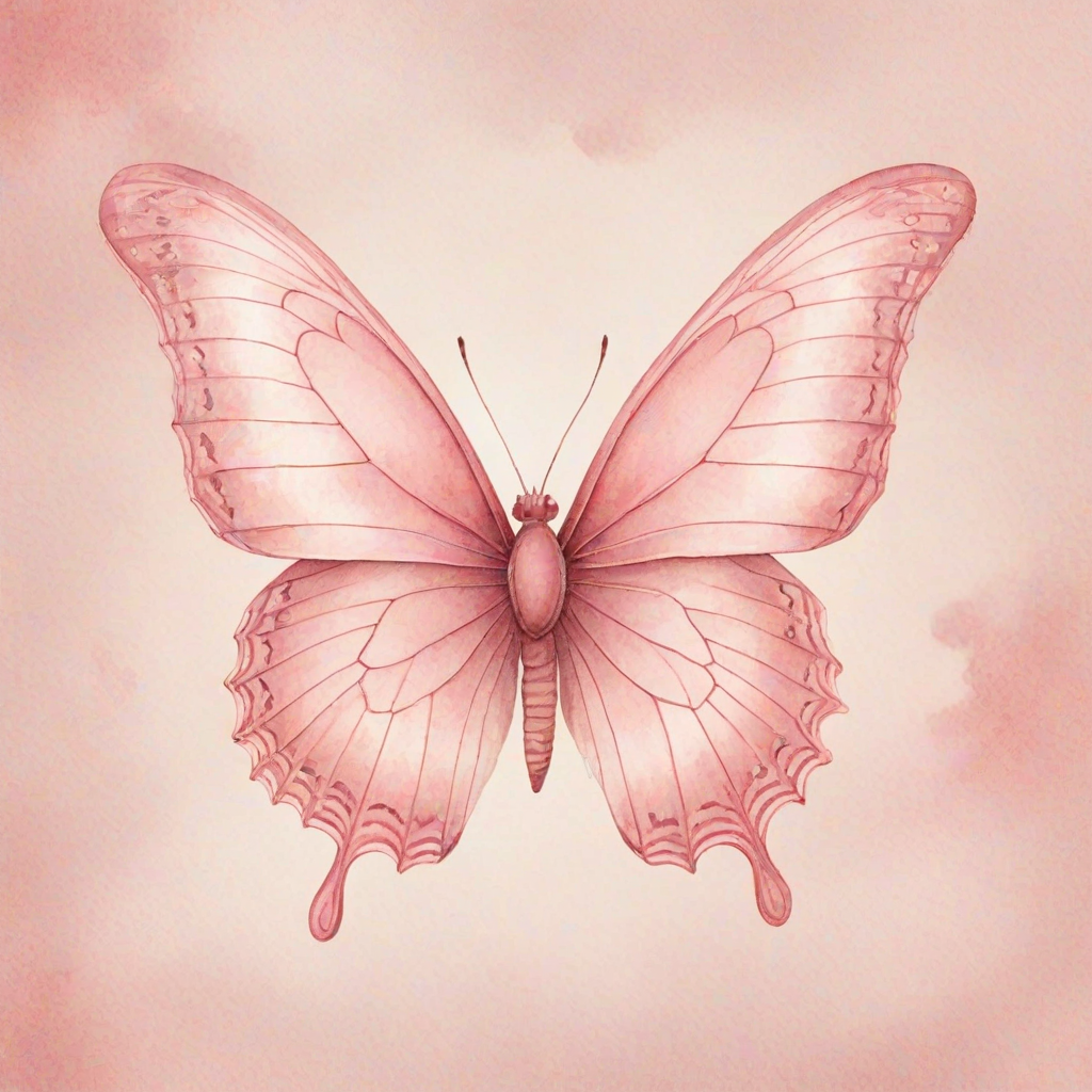 Create a watercolor illustration of a delicate pink butterfly with soft gradient wings, showcasing shades of light pink and cream. The butterfly should be depicted from a side view, highlighting its intricate wing patterns and gentle curves. The background should be minimal to emphasize the beauty of the butterfly.