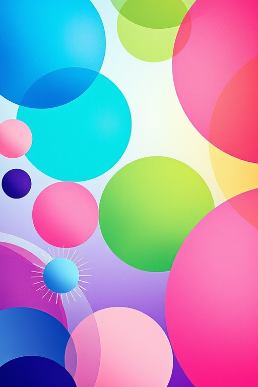 Create a vibrant abstract background with circular and curved shapes in various colors like blue, green, and pink, using a Canon EOS R5 with a 24-70mm lens, aperture f/8, ISO 100, and a wide-angle view to enhance image quality.
