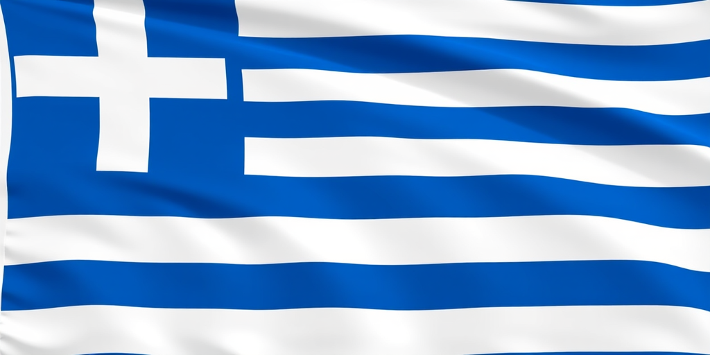 Create a high-resolution image of the Greek flag with vibrant blue and white colors, using a DSLR camera with a 50mm lens, f/1.8 aperture, ISO 100, and a bright daylight setting for clarity and sharpness.