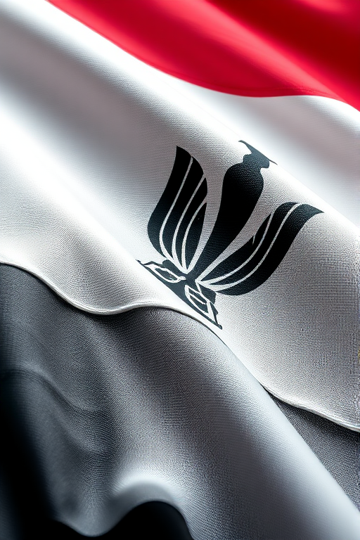 high-resolution image of the Egyptian flag with detailed fabric texture, soft natural lighting, ISO 100, aperture f/8, shutter speed 1/125s, shot from a slightly elevated angle using a DSLR camera