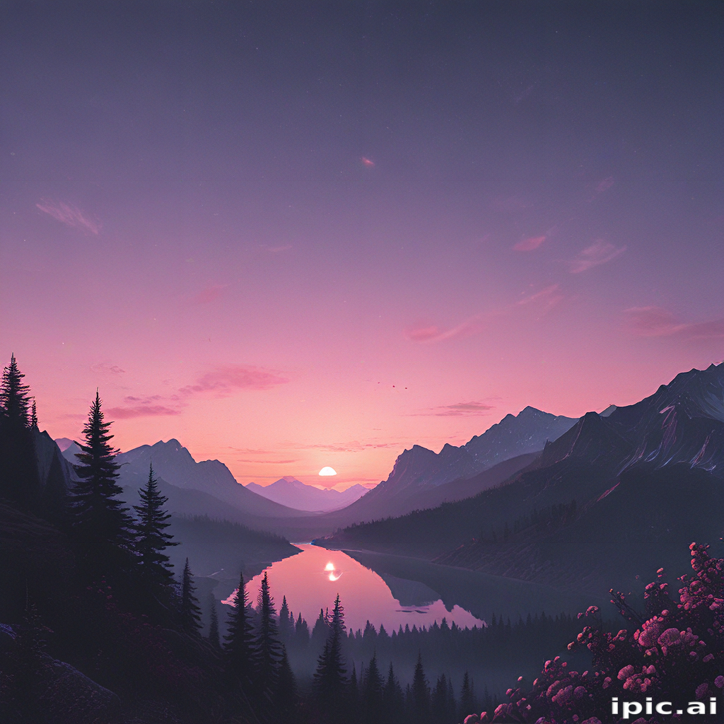 Serene Sunset Over Majestic Mountains and Tranquil Reflective Lake