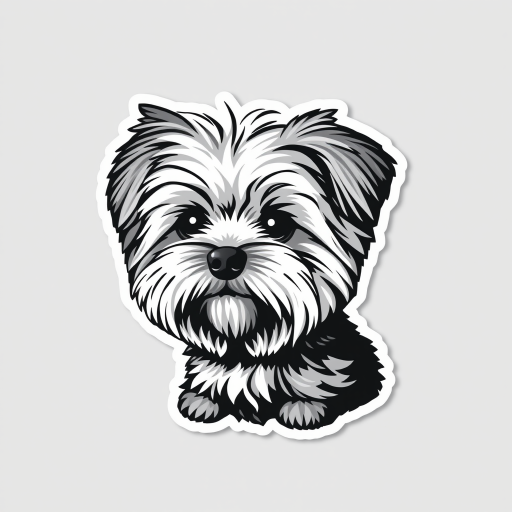 create sticker, 3D black and white pomapoo dog breed, grey background