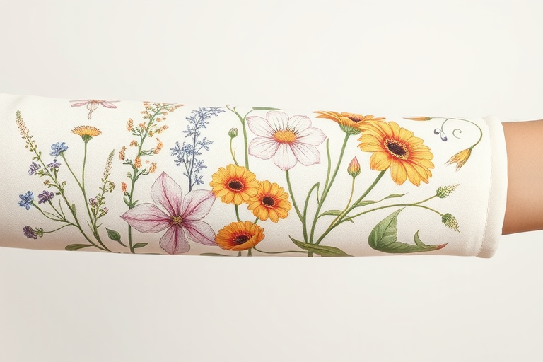 Botanical sleeve featuring native wildflowers, scientifically accurate renderings in soft pastel colors, delicate shading and fine line work