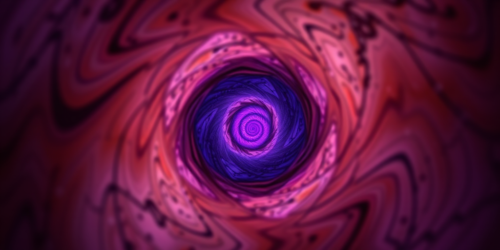 Generate a high-resolution image of a swirling tunnel with a glowing purple center and intricate patterns, using a 50mm lens at f/2.8, ISO 100, 1/60s exposure, captured in a digital format with a DSLR camera, wide-angle view to enhance depth and perspective.