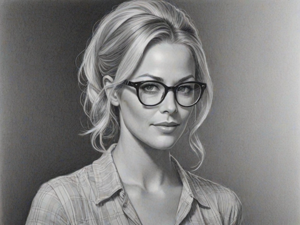 Ravishing Brittany Daniel, pencil sketch, portrait of Enchanting woman 1960s in glasses, hair style beatnik, outline, clear lines, fine lines, 8k